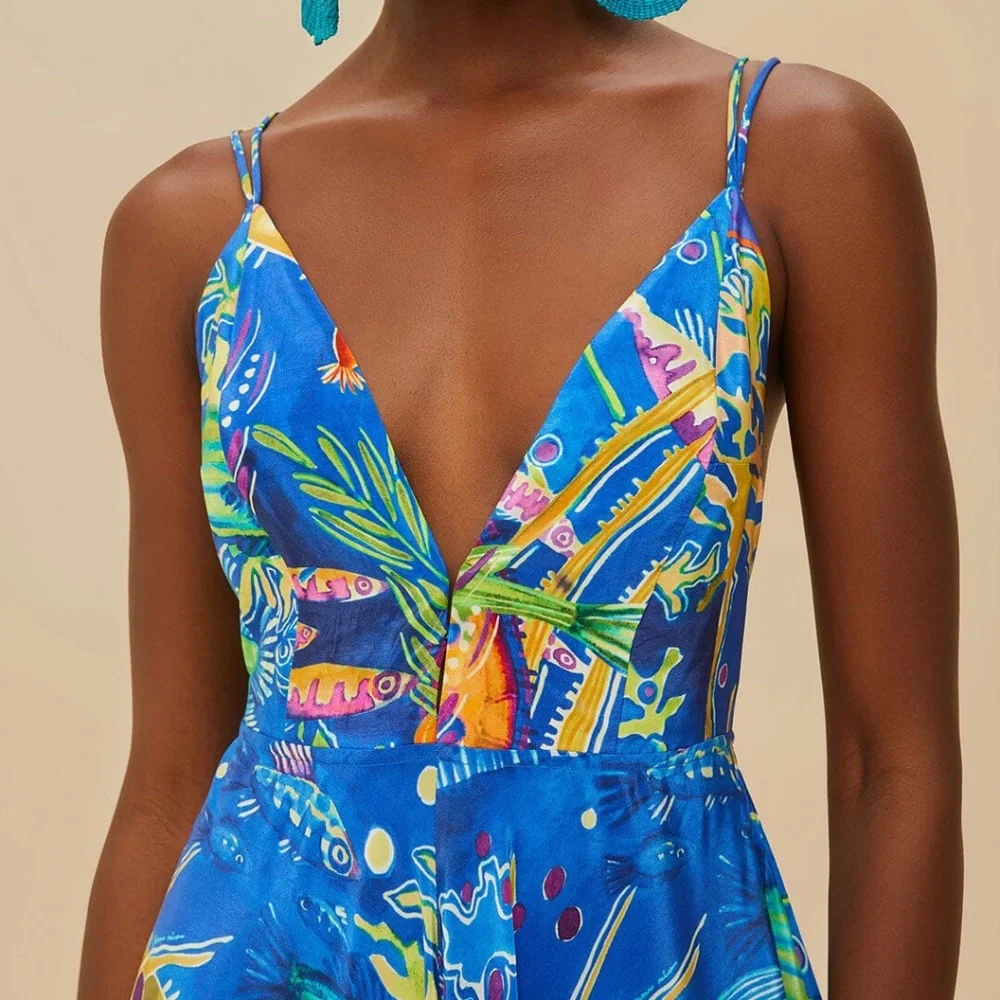 Farm Rio Blue Sea Life Sleeveless Maxi Dress - Picture 5 of 9